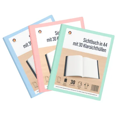 Produktbild von Friendly Fox 3x Sichtbuch A4 mit Klarsichthüllen, Set aus drei Präsentationsmappen, Dokumentenmappe A4 mit 30 Klarsichtfolien für 60 Sichten