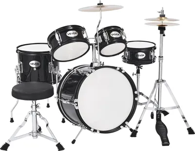 Produktbild von Kinder-Schlagzeug 5-teiliges Junior-Musik-Schlagzeug mit 14-Zoll-Bassdrum (schwarz)