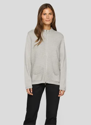 Produktbild von Rabe Damen Strickjacke mit Strukturstrick, hochgeschlossenem Stehkragen und 2-Wege-Zipper