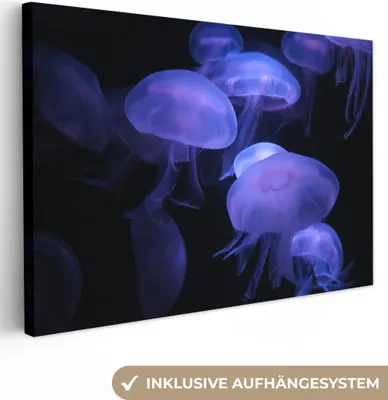Produktbild von MuchoWow® - Leinwandbilder - Qualle - Lila - Hell, Wandbild, Wanddeko Bilder Wohnzimmer, 120x80 cm
