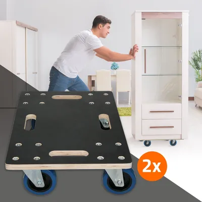 Zdjęcie produktu dla ECD Germany 2x wózek transportowy na kółkach z PP, 35x50 cm, do 800 kg płyt sitodrukowych, do transportu ruchomych mebli