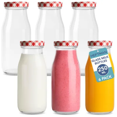 Obrázok produktu pre Omgoods – Súprava 6 sklenených fliaš na mlieko, objem 250 ml, s vzduchotesným uzáverom