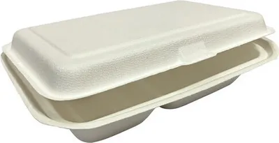 Produktbild von 50x Menüboxen ToGo 251x162x63mm 2-teilig aus Zuckerrohr nature weiß