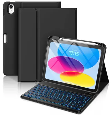 Image de Coque avec clavier pour iPad A16, 11 pouces, 10ème génération, 2025, 2022, 11 pouces. Compatibilité parfaite. Noir