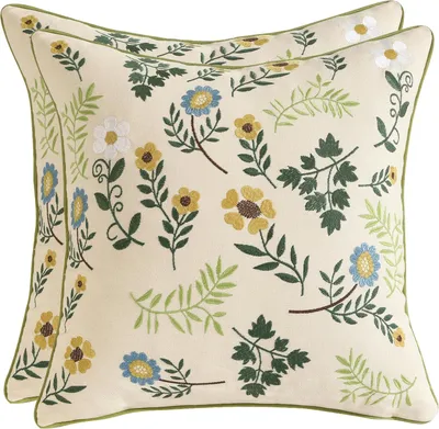 Immagine prodotto di Cuscini decorati con ricami floreali, 18 x 18 cm, set di 2, federe decorative con motivi floreali