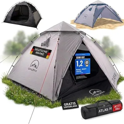 Produktbild von Atlas IV Wurfzelt Pop-up Zelt für 2-4 große Personen, 100% Wasserdicht, in 40 Sekunden aufgetellt, 3 in 1 für Camping, Festival & Strand, Innen Leicht Verdunkelt