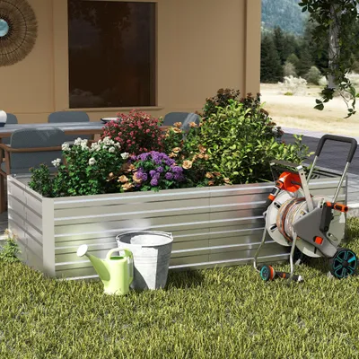 Produktbild von YZNAHRE Hochbeet 300x120x58cm Blumenkasten Verzinkter Stahl Pflanzkübel Groß Außen Pflanzkasten Frühbeet Pflanzbeet Gartenbeet Rechteck für Balkon Terrasse, Silber
