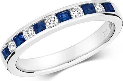 Produktbild von Atemberaubender 9 Karat (375) Weißgold Halb Eternity Diamant Damenring Brillant-Schliff 0.16 Karat HI - I1 mit Saphir, 54 (17.2); TRS291939KWRSN