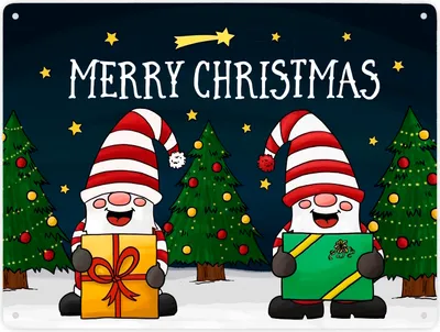 Produktbild von Merry Christmas Metallschild XXL mit Wichtel Motiv