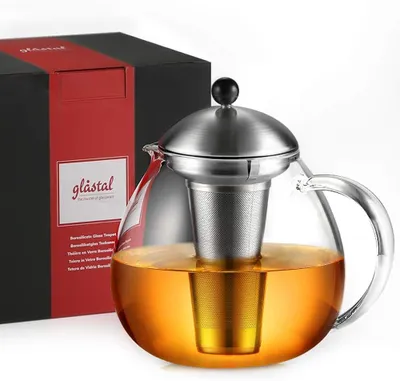 Obrázok produktu pre Sklenená kanvica na čaj 1500 ml, nerezový filter, borosilikátové sklo, do kuchyne
