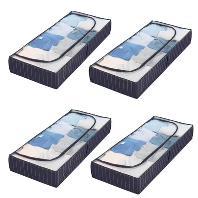 Produktbild von 4x Unterbettkommode mit Sichtfenster Blau 105 x 15 x 45 cm Unterbett-Aufbewahrungstasche Kommode Aufbewahrung