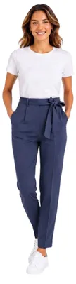 Image de Pantalon pour femme Stefanel, en tissu, coupe cigarette avec pinces, couleur bleu marine, taille XXS