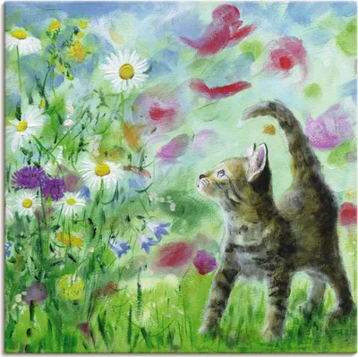 Produktbild von ARTland Leinwandbild Sommerwiese mit Kätzchen Größe: 70x70 cm