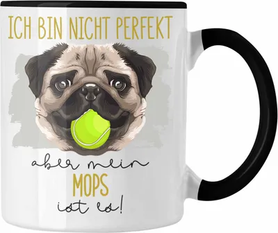 Produktbild von Trendation - Mops Besitzer Tasse Geschenk Lustiger Spruch Geschenkidee Besitzerin Ich Bin Nicht Perfekt Aber Mein Mops Ist Es (Schwarz)