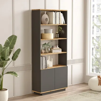 Immagine prodotto di Dego - Libreria, 75x27x168h cm Nero Antracite, 3 Ripiani