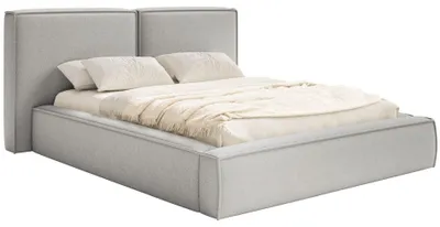 Image de Selsey Tilves - Lit rembourré 200x200 avec sommier, sommier à lattes, chenille, gris clair
