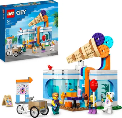 Produktbild von LEGO 60363 City Eisdiele, Spielzeug-Laden für Kinder ab 6 Jahren, Set mit 3 Minifiguren mit lustigem Zubehör und einem Lastenrad, Geschenk zum Geburtstag für Jungen und Mädchen