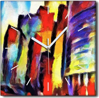 Produktbild von Coloray Uhr auf Leinwand 30x30 cm Wand Uhr Dekoration Wohnzimmer Segeltuch weiße Zeiger -Wolkenkratzer Stadt.