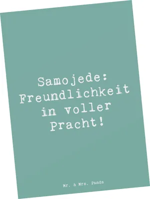 Produktbild von Mr. & Mrs. Panda Postkarte Spruch Samojede Freundlichkeit - Meeresbrise - Geschenk, Hunderasse, Samojeden-Lächeln, Ansichtskarten, bildkarte, Postkarten, Grußkarte, Hund