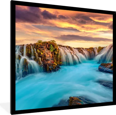 Produktbild von MuchoWow® Gerahmtes Poster Wasserfall - Landschaft - Wolken - Natur 40x40 cm - Poster mit Schwarzem Bilderrahmen Wandposter Rahmen Foto Bilder - Mit Rahmen - Wanddekoration Schlafzimmer