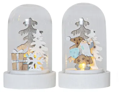 Immagine prodotto di Decorazione natalizia a LED con cupola in vetro, set di 2 pezzi a batteria H 9 cm