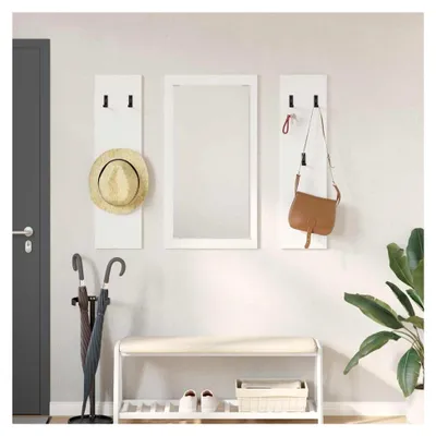 Produktbild von Wandgarderobe, weiß, 96 x 1,5 x 90 cm, Holz, für den Eingangsbereich, zum Aufhängen von Rucksack, Jacke, Hut