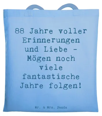 Produktbild von Mr. & Mrs. Panda Shopping Tasche Spruch 88. Geburtstag Erinnerungen - Sky Blue - Geschenk, fantastisches Jahr, Tote Bag, Liebe, Schultasche, Lebensreise, Alter, Uni