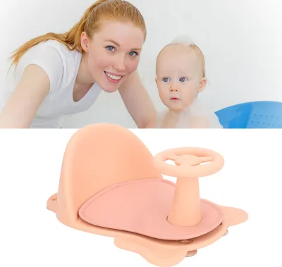 Produktbild von Baby-Badesitz, bequeme Rückenlehne, rutschfestes Kissen, Kleinkind-Badewannenstuhl für Zuhause, Rosa
