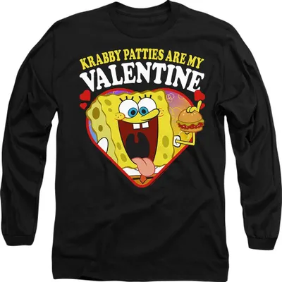 Produktbild von SpongeBob SquarePants - "Krabby Patties Are My Valentine" T-Shirt für Herren/Damen Uni, Langärmlig TV26864 (XXL) (Schwarz)