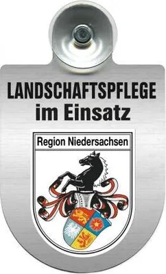 Produktbild von Einsatzschild mit Saugnapf - Landschaftspflege im Einsatz - incl. Regionenwappen 393823 Color - Region Niedersachsen