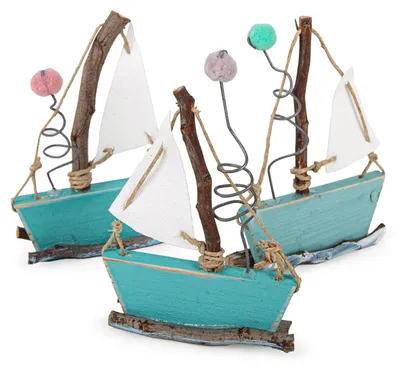 Produktbild von Logbuch-Verlag 3 kleine Segelschiffe Segelboot Figuren aus Holz türkis hellblau Dekoration maritim mediterran 12 x 10 cm