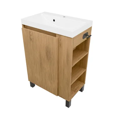 Produktbild von Waschbeckenunterschrank SEVA57 Links/Rechts Badmöbel Set Gästebad Toilette Mineralguss Badunterschrank Stehend/Hängend mit Toilettenpapierhalter