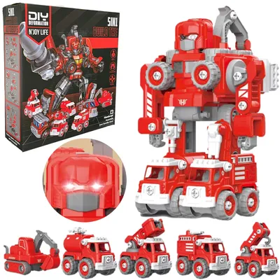 Produktbild von N´JOY Life - Kinderspielzeug - Roboterspielzeug - Baulernspielzeug - Bauautospielzeug - 5 in 1 - Rot