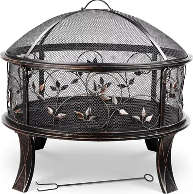 Produktbild von Feuerkorb mit Funkenabwehr – Ø71cm – Terrassenfeuer – Gartenbarbecue – Rauchbarer – Für Garten, Terrasse und Winterwärme – Retro-Design mit Poker- und Holzkohlerost