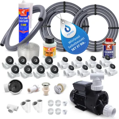 Produktbild von Set Bausatz für Whirlpool Jacuzzi 8 Seiten- und Rückendüsen, Pumpe, Schlauch