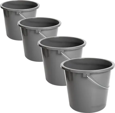 Produktbild von Vielseitige Eimer 4er Set 10L mit Metallgriff, Messskala, robust, grau