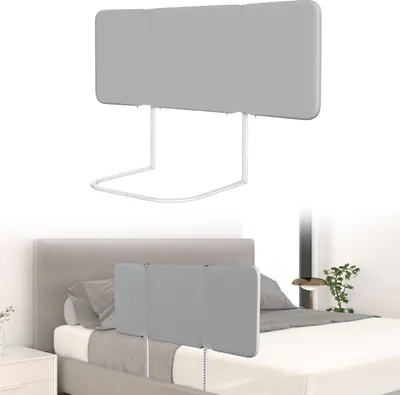 Obrázok produktu pre Izrielar 2x zábradlie na posteľ Zábradlie na posteľ 120 cm sivé Skladacie s 2 upevňovacími popruhmi a úložnou taškou Výškovo nastaviteľná ochrana proti pádu pre deti od 18 mesiacov do 5 rokov