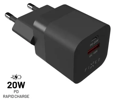 Immagine prodotto di Caricabatterie USB-C, USB-A, 20W, QC 3.0, Mini PD fisso da viaggio, nero