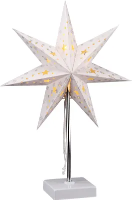 Produktbild von LED Tischlampe Papierstern weiß - 35 cm - Weihnachtsstern Fenster Tisch Deko Batterie betrieben mit Timer Funktion