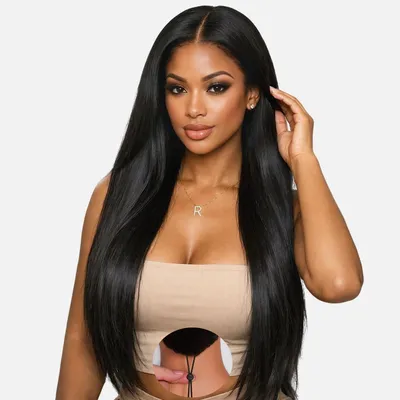 Produktbild von Perücke Echthaar Damen 13x6 Full Lace Front Drawstring 200 Dichte Glueless Straight 60 cm Naturfarbe