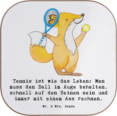 Produktbild von Mr. & Mrs. Panda Tischuntersetzer Tennis Lebensweisheit - Weiß - Geschenk, Sportler, Tennisspiel, Tennisfreundschaften, Tassenuntersetzer, Untersetzer für Gläser, spielen