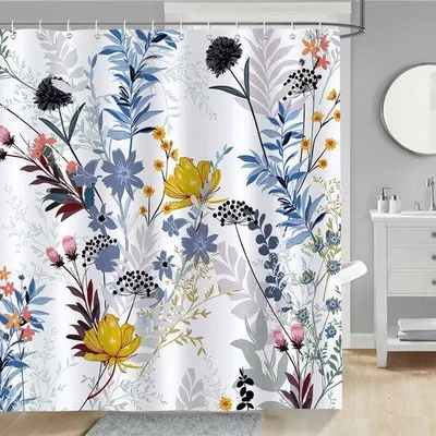 Obrázek produktu pro Sprchový závěs s květinovým vzorem, 180 x 180 cm, polyester, pratelný, závěs do vany