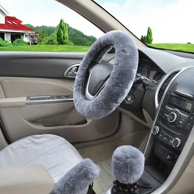 Obrázok produktu pre Univerzálny plyšový poťah na volant, 3 kusy zimných poťahov na volant auta, sada poťahov na ručnú brzdu a radiacu páku, 38 cm, sivá, polyester