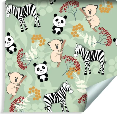 Produktbild von 10m VLIES TAPETE Rolle Kinderzimmer Zebra Koala Panda XXL