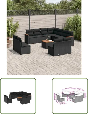 Produktbild von The Living Store 12-tlg. Garten-Sofagarnitur mit Kissen Schwarz Poly Rattan