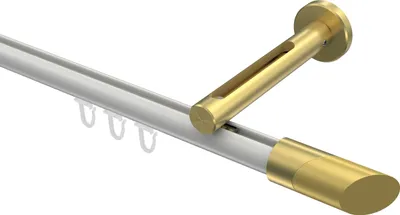 Produktbild von Interdeco Innenlaufstange / Gardinenstange mit Innenlauf Weiß / Messing-Optik, Typ Siteno Verano (Schräge Bicolor), 20 mm Ø 1-läufig, 280 cm