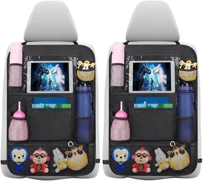 Produktbild von Famanu Rücksitzschoner für Kinder - Auto-Rücksitz-Organizer - Wasserabweisender Rücksitzschoner mit Tabletfach (schwarz) 2-in-1 Funktion