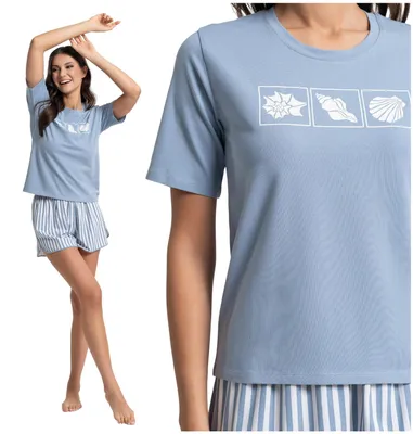 Produktbild von Damen Pyjama - Kurze Ärmel Größe XL - Shorts blau - gestreift