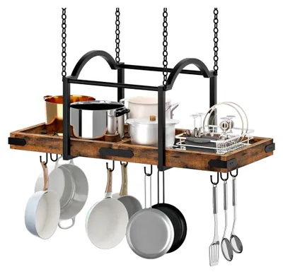 Produktbild von Hängendes Topfregal mit 10 S-Haken, Deckenmontierter Topf Organizer für Töpfe und Küchenutensilien