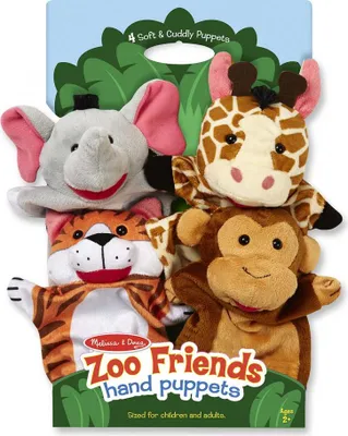 Produktbild von Melissa & Doug Zoo Friends Hand Puppets, Handpuppe, Set, Tier, Stoff, Kunststoff, Polyurethan, Mehrfarbig, 2 Jahr(e)